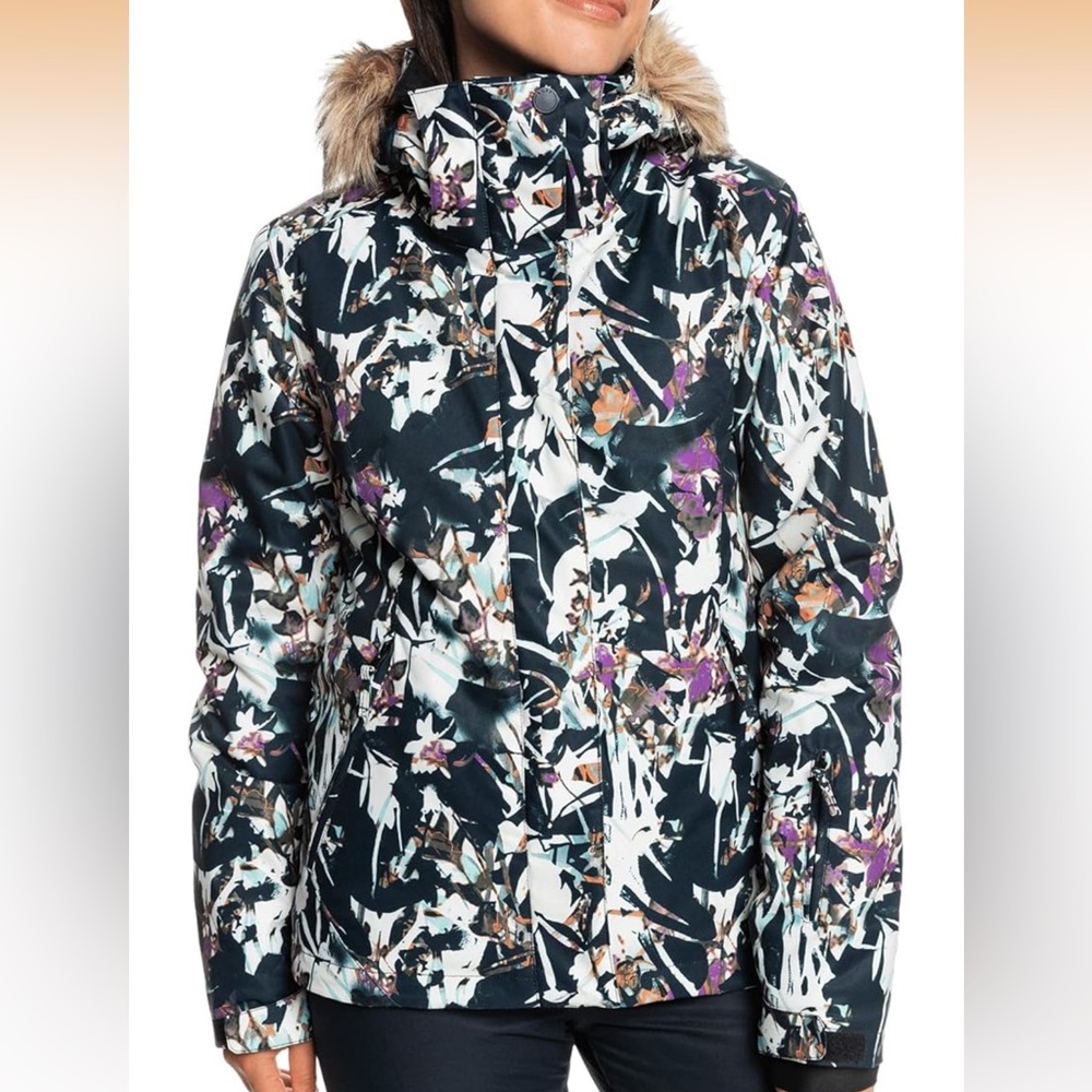 Roxy Black and Purple Floral Ski Jacket slim fit